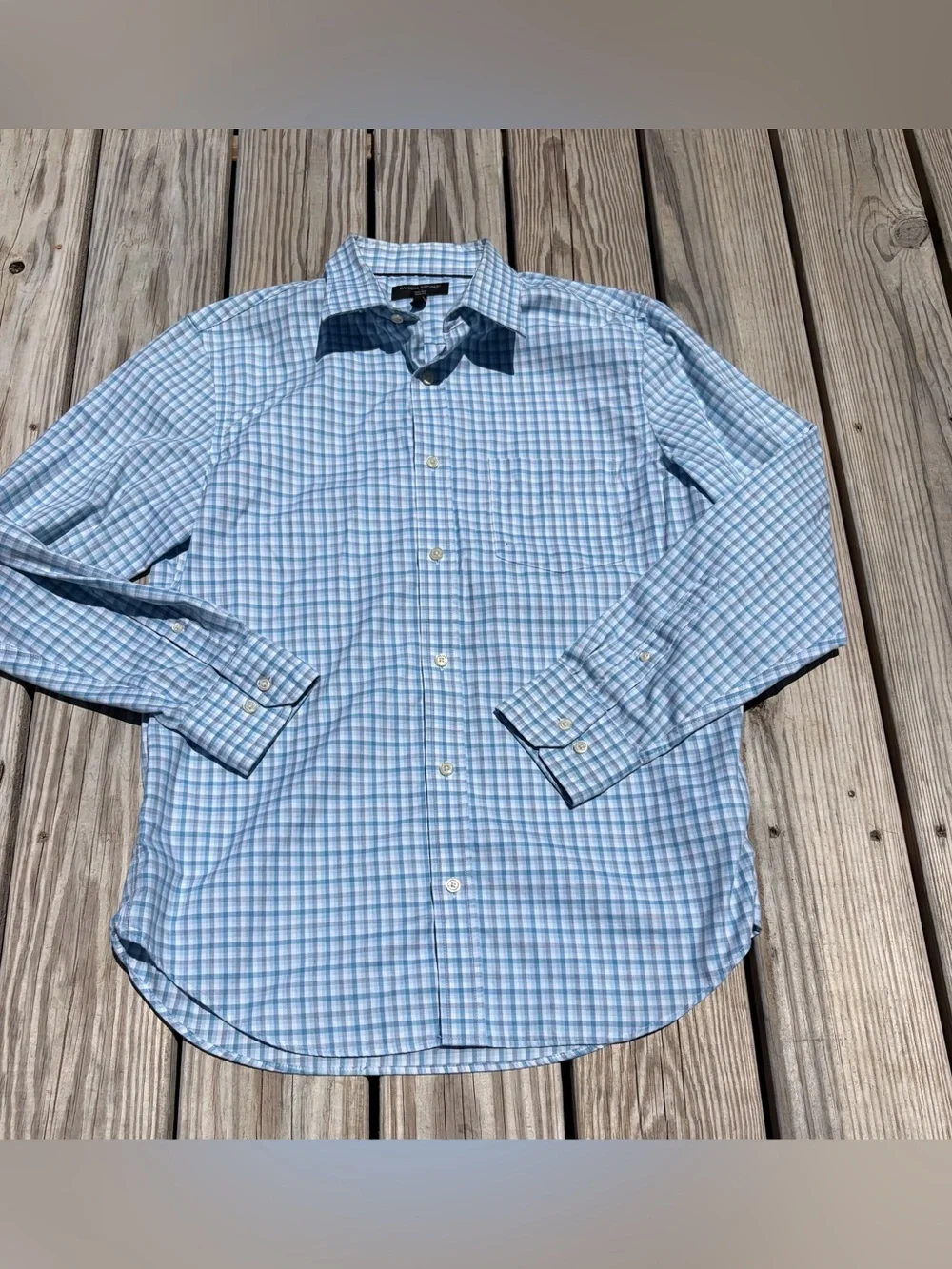 Banana Republic Mens Button Down Shirt Non Iron Slim Fit Large Light Blue Plaid